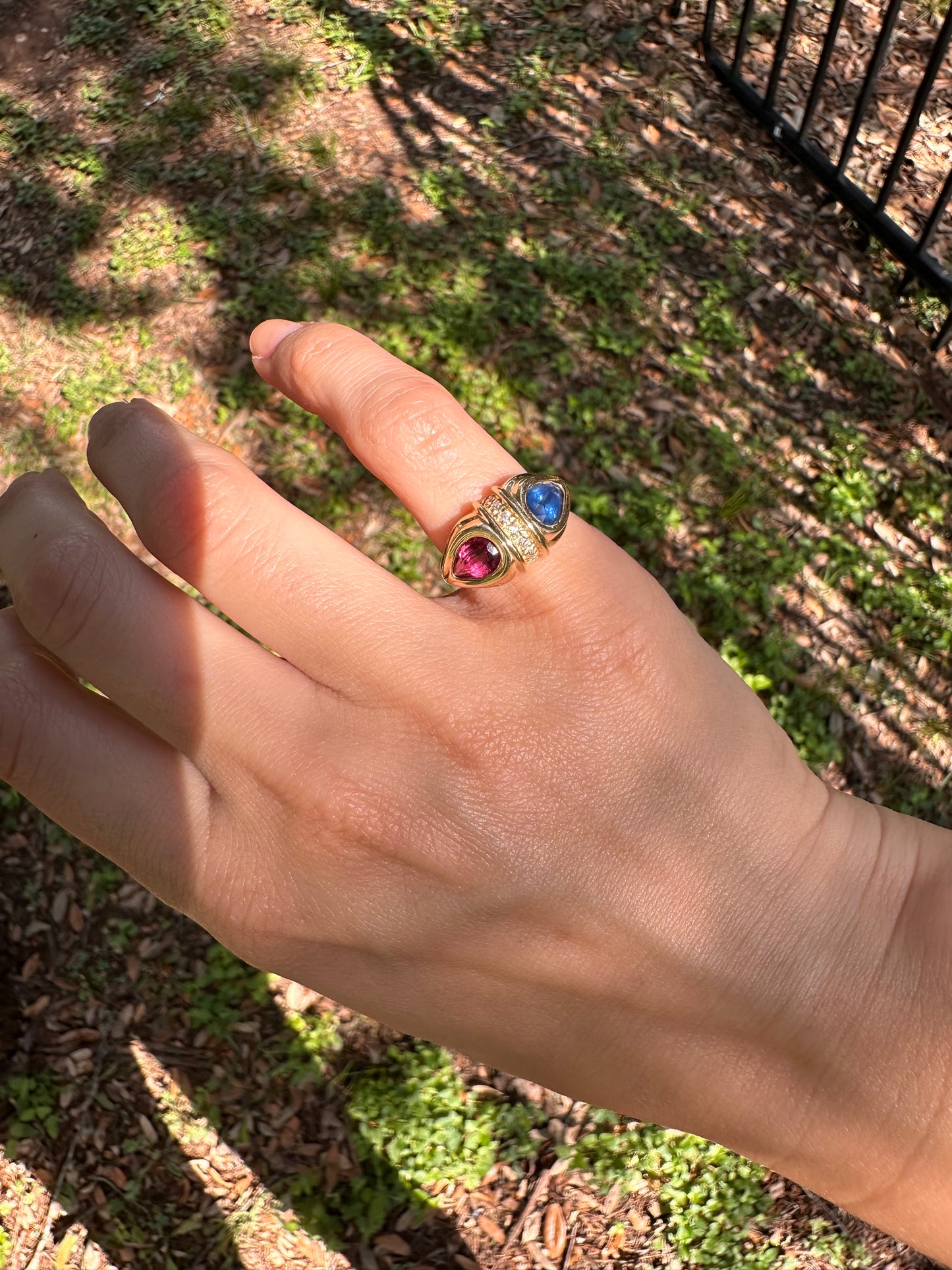 14k Sapphire and Tourmaline Ring