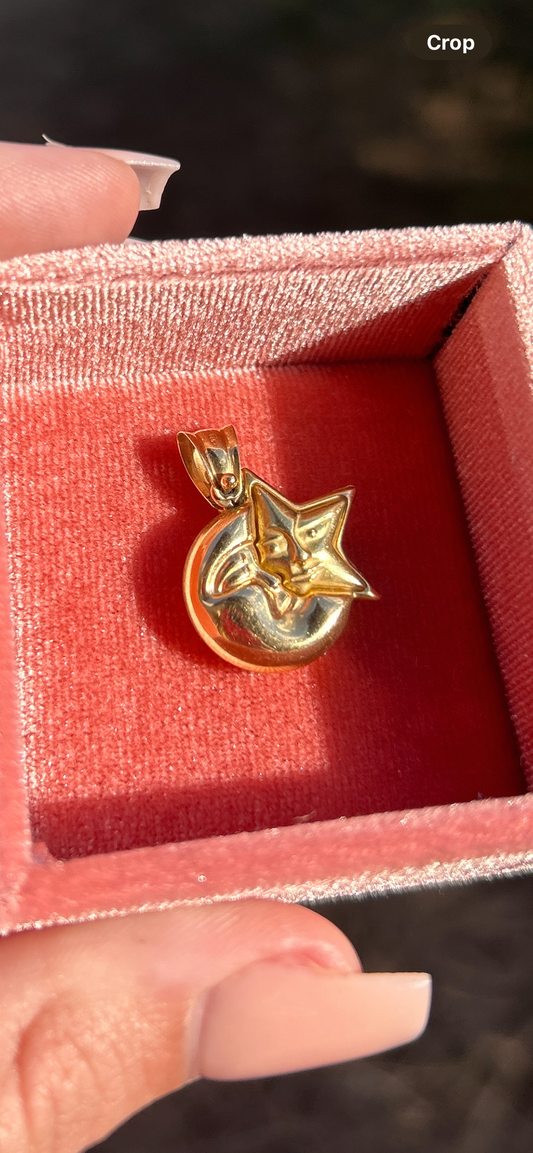 14k Star and Moon Charm