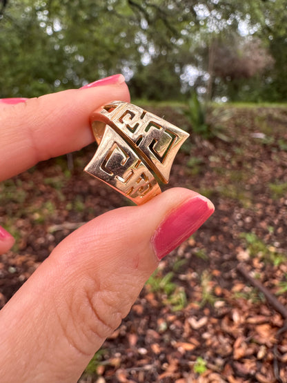 14k Greek Key Bypass Ring