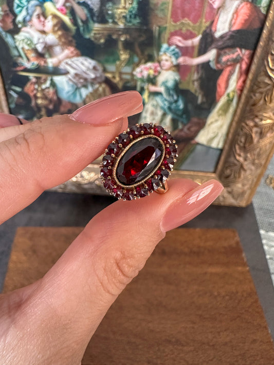 14k Garnet Cluster Ring-Size 8