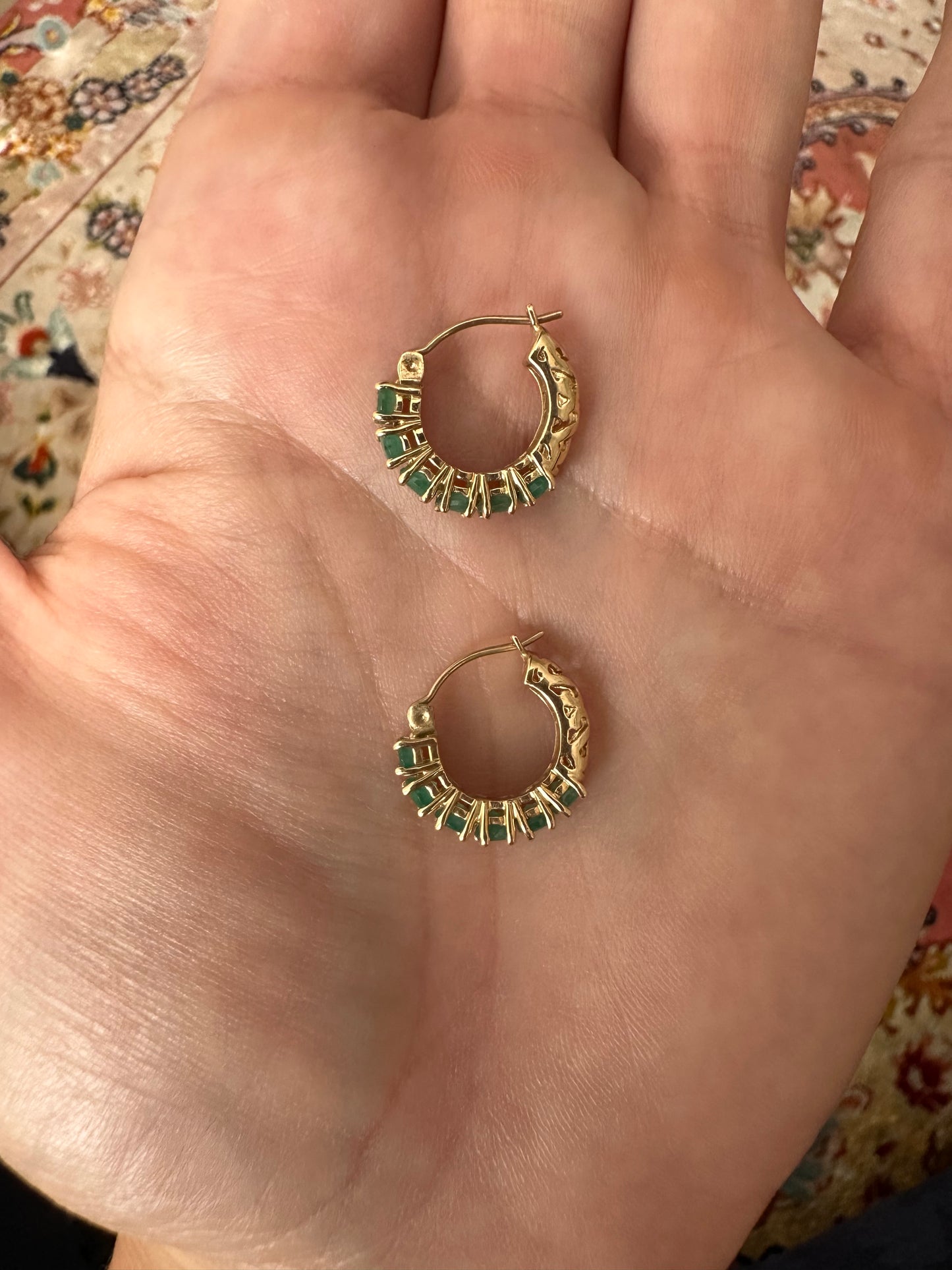 14k Emerald Huggies