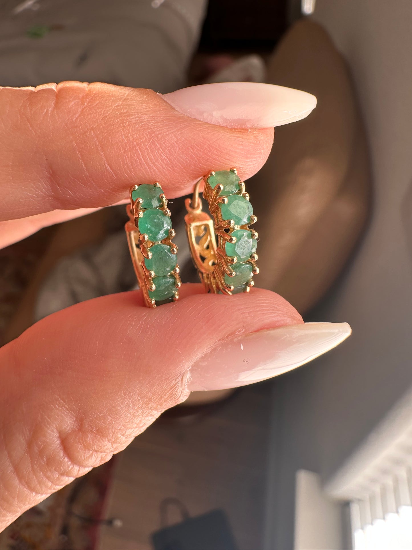 14k Emerald Huggies