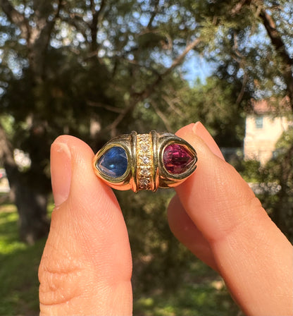 14k Sapphire and Tourmaline Ring