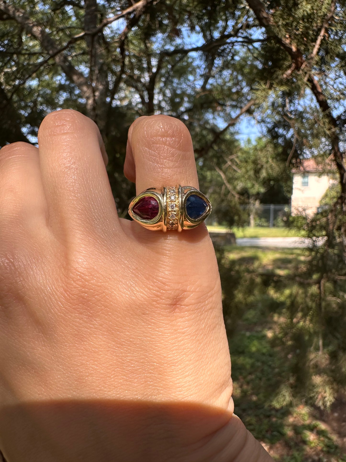 14k Sapphire and Tourmaline Ring