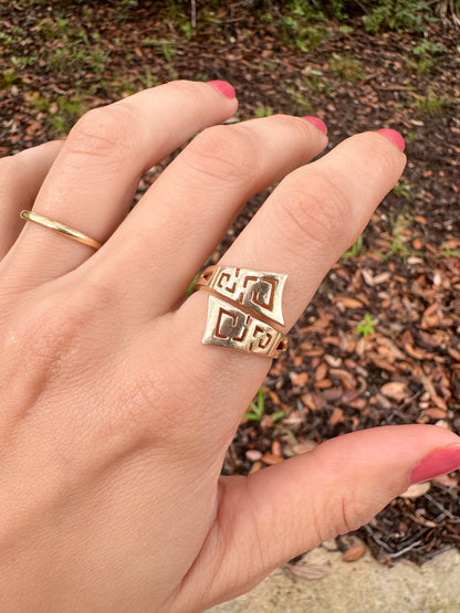 14k Greek Key Bypass Ring