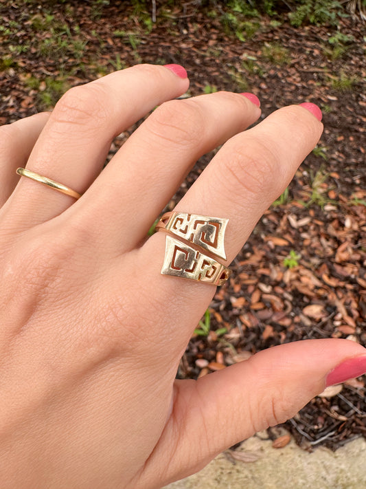 14k Greek Key Bypass Ring