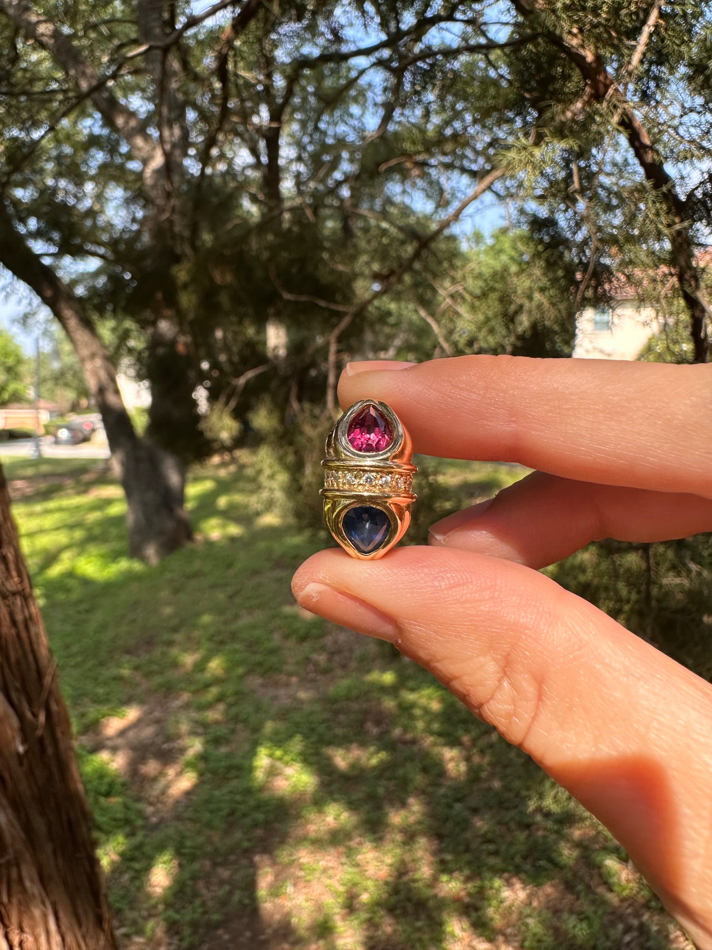 14k Sapphire and Tourmaline Ring