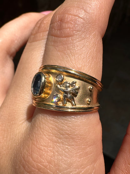 14k sapphire ring with cherubs