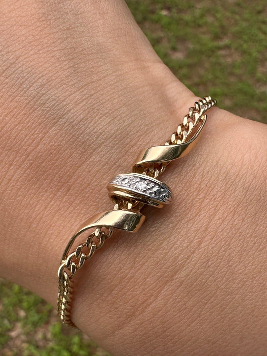 14k Curb Bracelet with Diamond Swirl Station