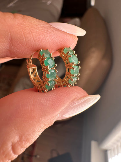 14k Emerald Huggies