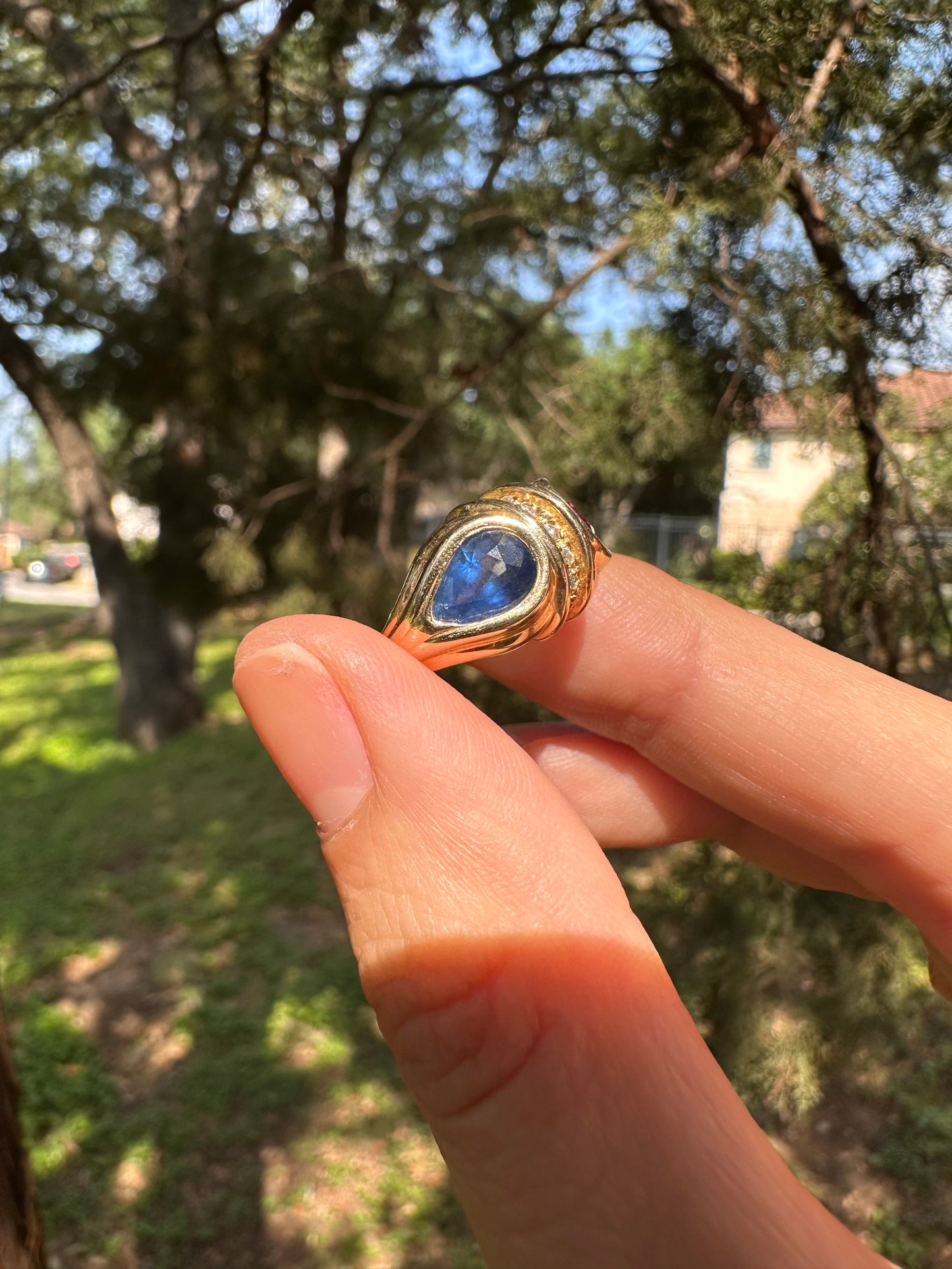 14k Sapphire and Tourmaline Ring