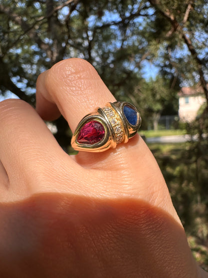 14k Sapphire and Tourmaline Ring