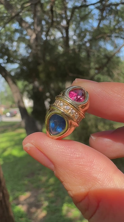 14k Sapphire and Tourmaline Ring