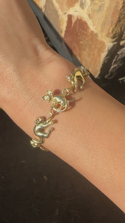 14k tug of war cat mouse bracelet