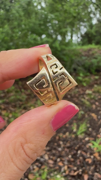 14k Greek Key Bypass Ring